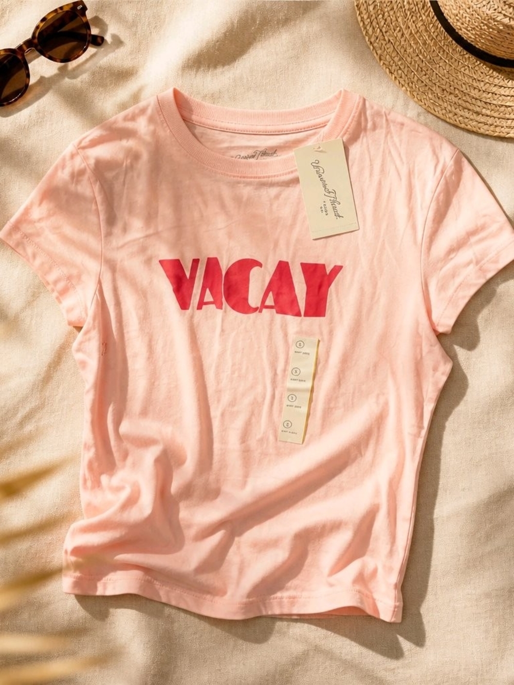 Universal Thread Pink Short Sleeve Tee with Red VACAY Graphic
